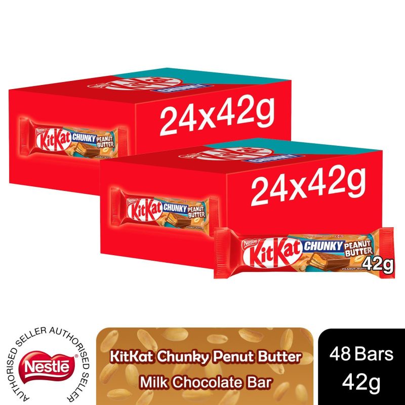 Clearance Sale-Kit Kat Chunky Peanut Butter Smooth Milk Chocolate Bar 42g (48 Pack)